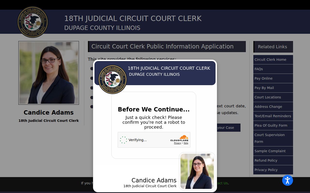 DuPage Circuit Clerk public case search entry point for West Chicago records