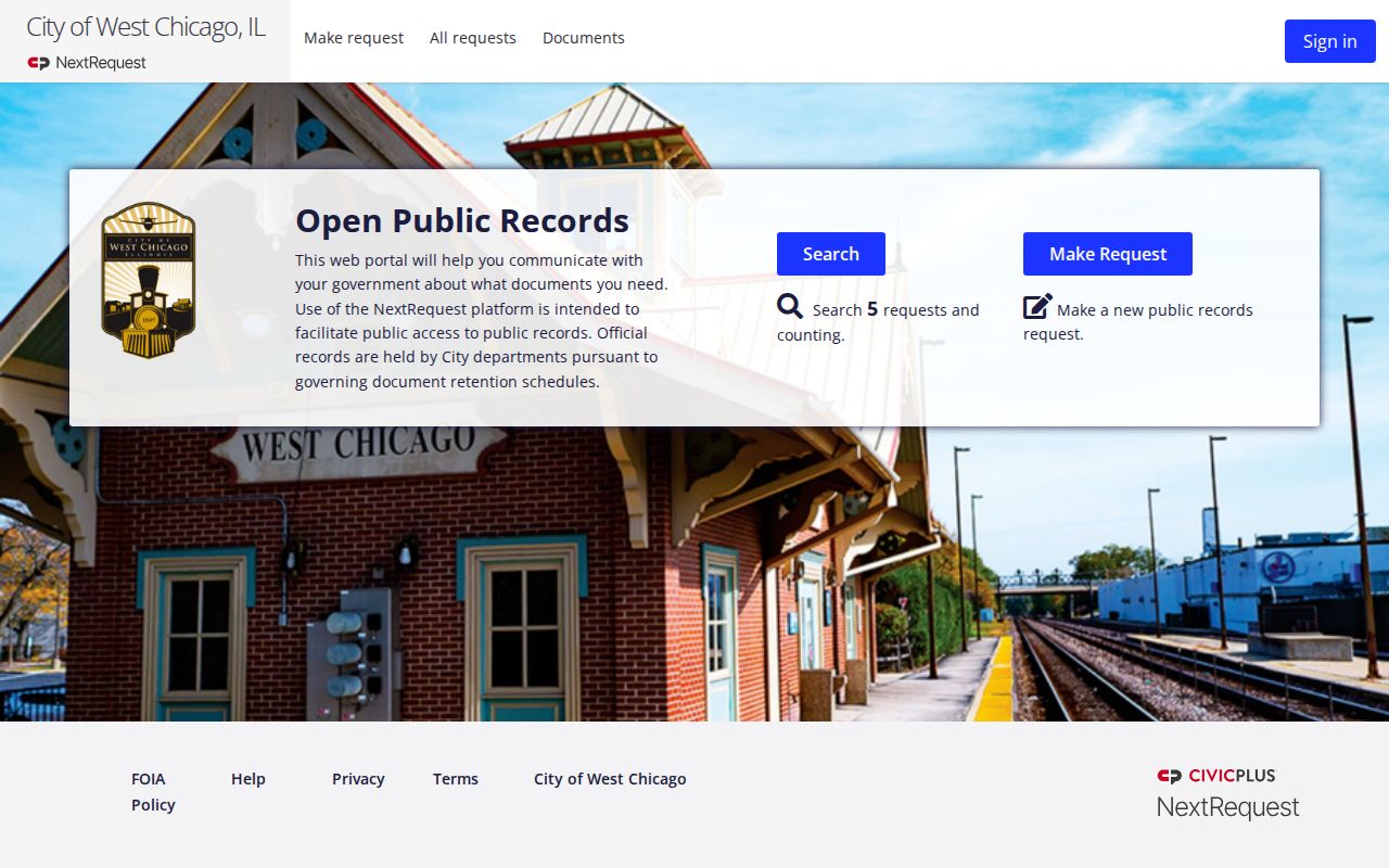West Chicago FOIA request portal for municipal resident records