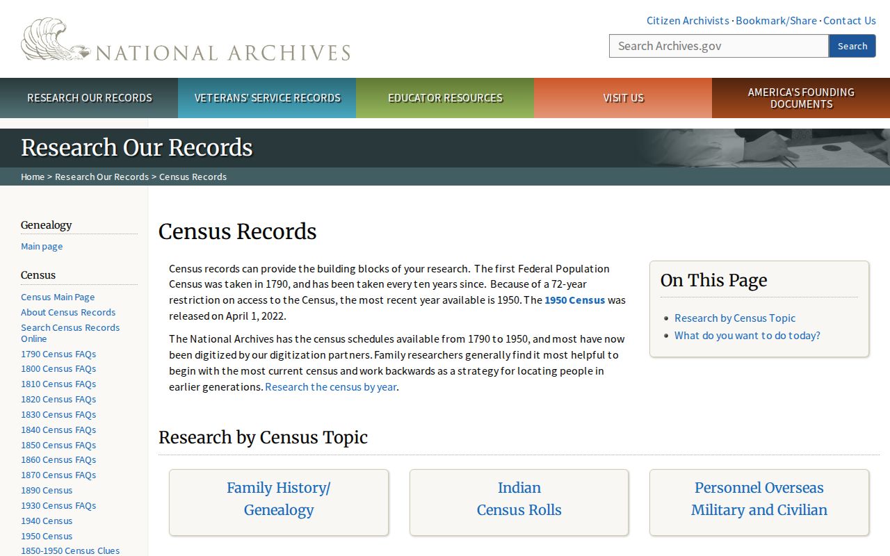 National Archives census resources used to check West Chicago past households