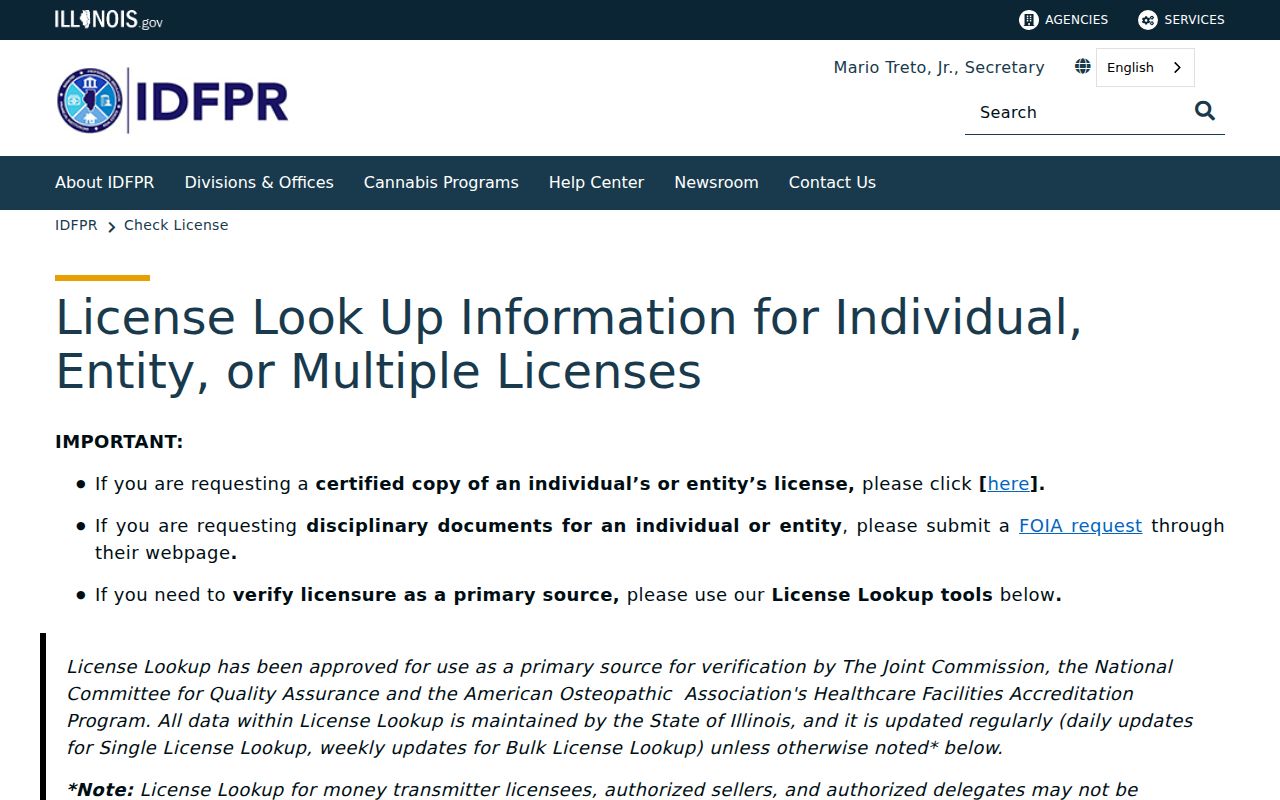 West Chicago resident lookup through the Illinois professional license search