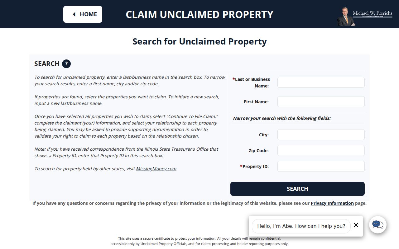 West Chicago resident lookup using the Illinois unclaimed property search