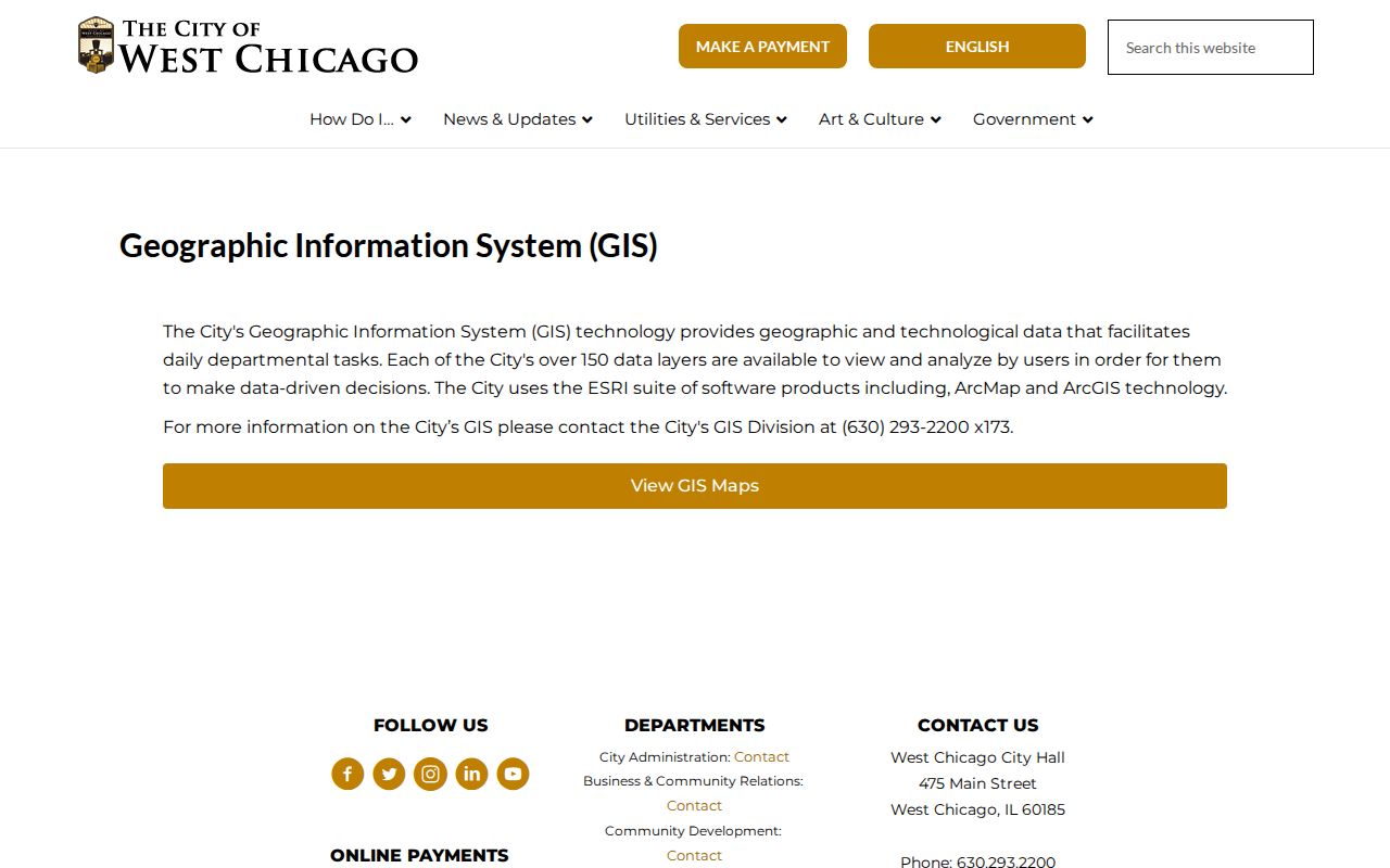 West Chicago municipal GIS information page for street and city map layers